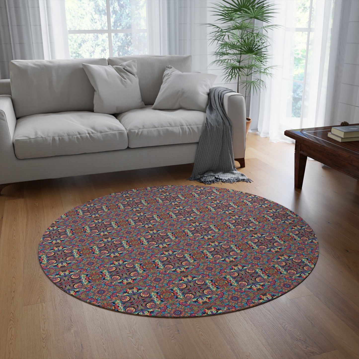 Psychedelic Round Rug, Colorful Boho Decor, Circular Tapestry Rug